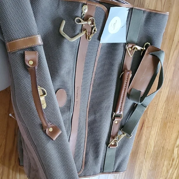 CHRISTIAN Dior VINTAGE BAGAGES Gray and Brown Luggage Bag with Leather Trim